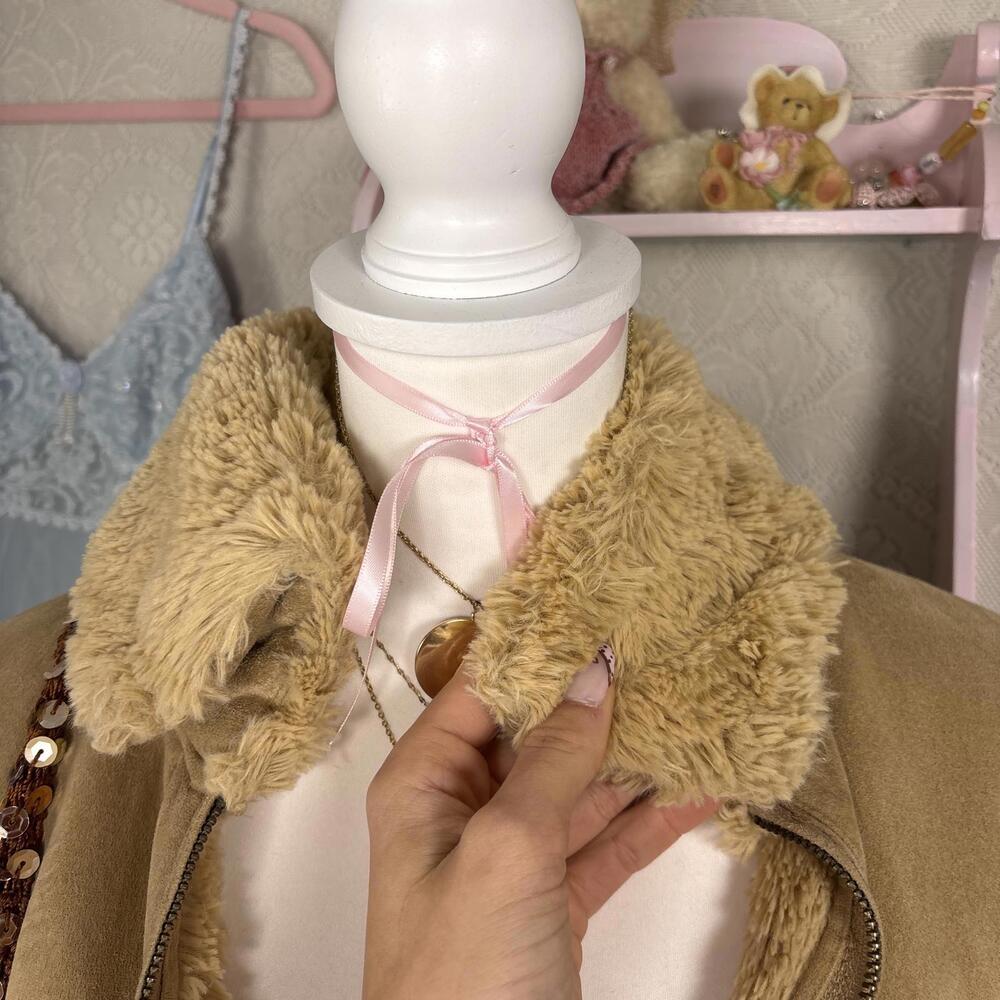 vintage fur trim‎ suede jacket zip up - Picture 7 of 8